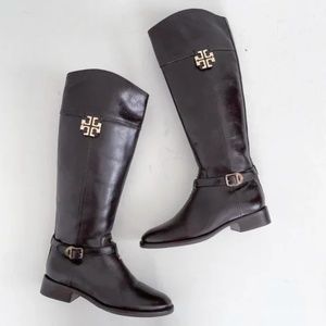Tory Burch Brown Leather Eloise Tall Knee High Logo Riding Boots